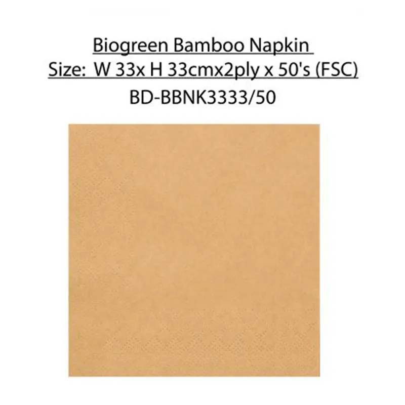 Biogreen sustainable bamboo napkins 33x33cm, soft, strong, and highly absorbent